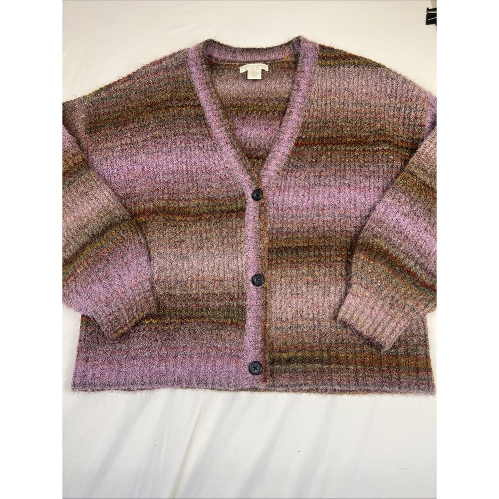 Christian Siriano Purple Marled V-Neck Button Up Cardigan Sweater, Large